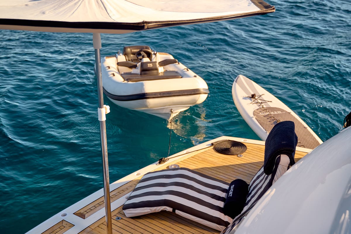 Deck of Ghost, a Sunseeker International Sunseeker Predator 72 yacht at Grad Kaštela, Croatia