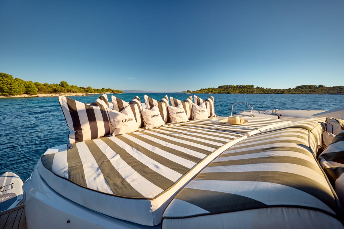 Deck of Ghost, a Sunseeker International Sunseeker Predator 72 yacht at Grad Kaštela, Croatia