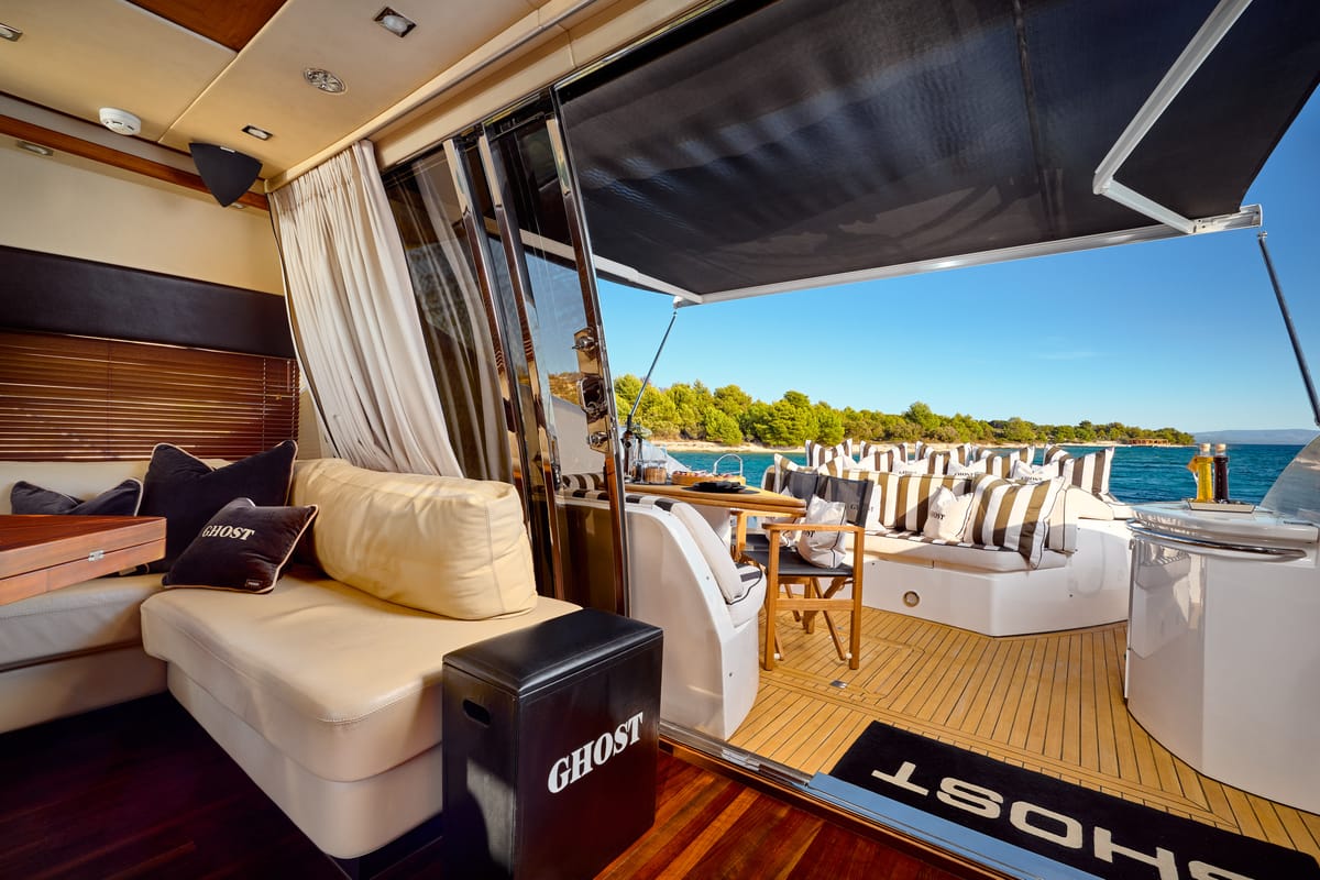 Salon of Ghost, a Sunseeker International Sunseeker Predator 72 yacht at Grad Kaštela, Croatia