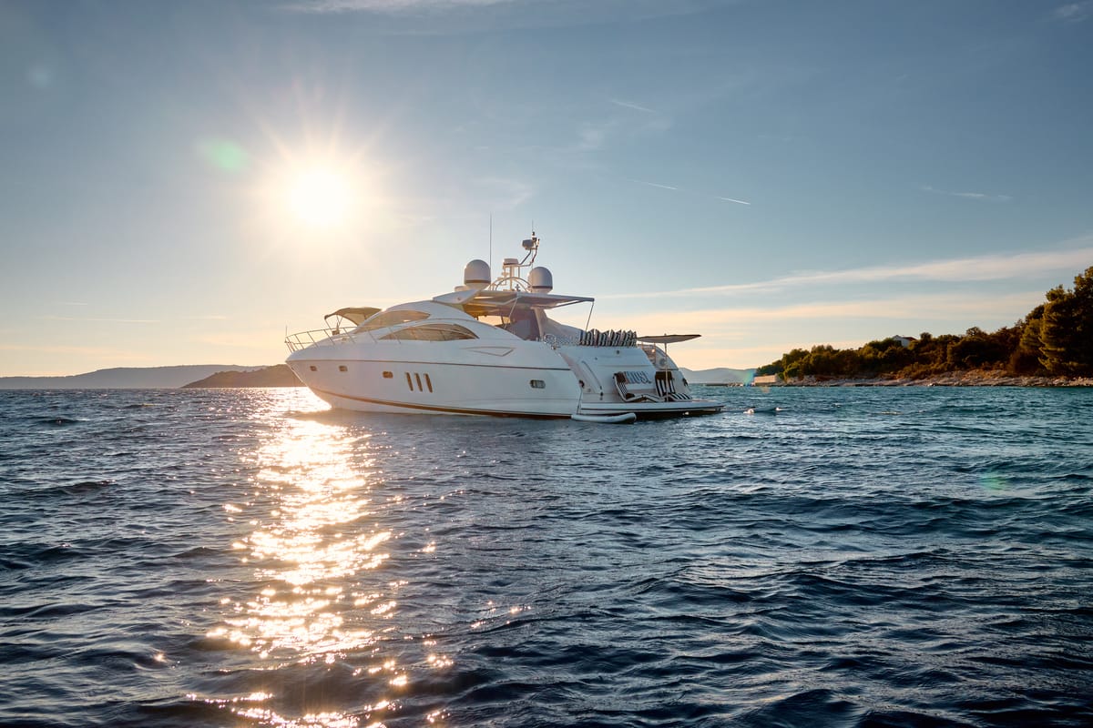 Exterior view of Ghost, a Sunseeker International Sunseeker Predator 72 yacht at Grad Kaštela, Croatia