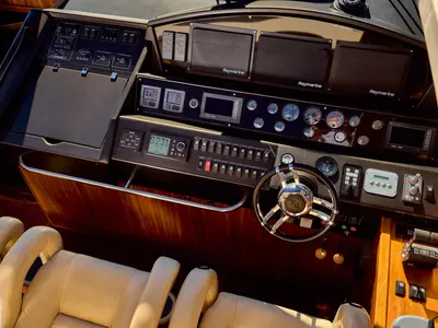 Cockpit of Ghost, a Sunseeker International Sunseeker Predator 72 yacht at Grad Kaštela, Croatia