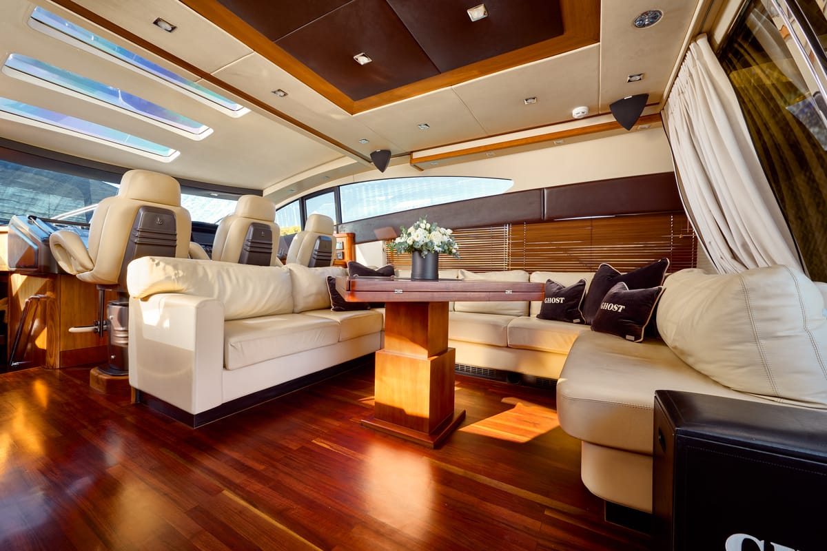 Salon of Ghost, a Sunseeker International Sunseeker Predator 72 yacht at Grad Kaštela, Croatia