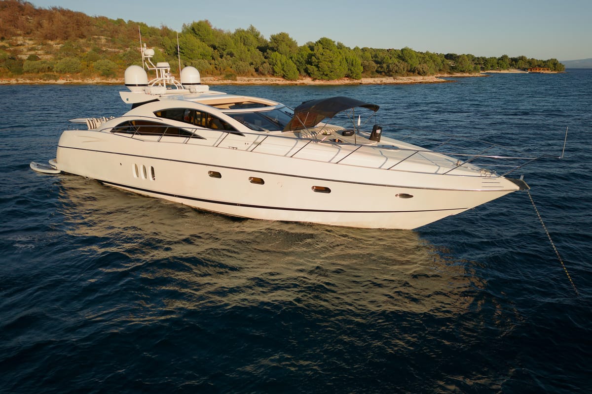 Exterior view of Ghost, a Sunseeker International Sunseeker Predator 72 yacht at Grad Kaštela, Croatia