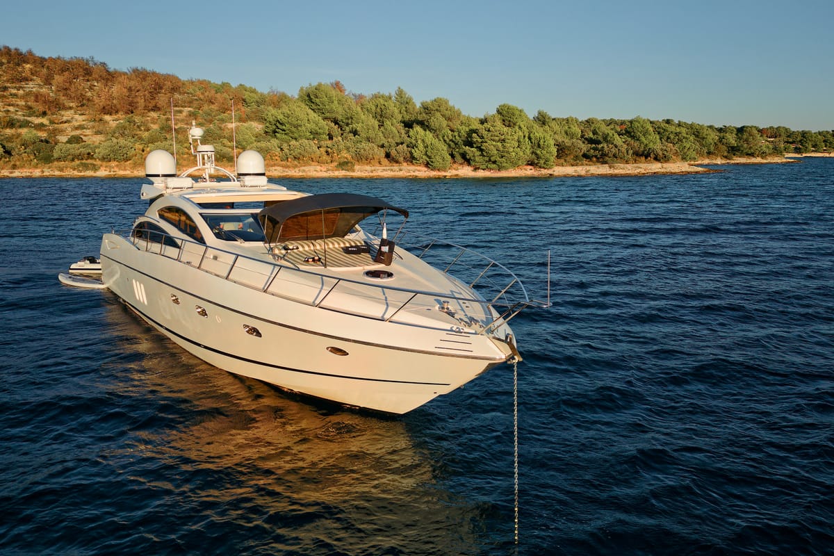 Cockpit of Ghost, a Sunseeker International Sunseeker Predator 72 yacht at Grad Kaštela, Croatia