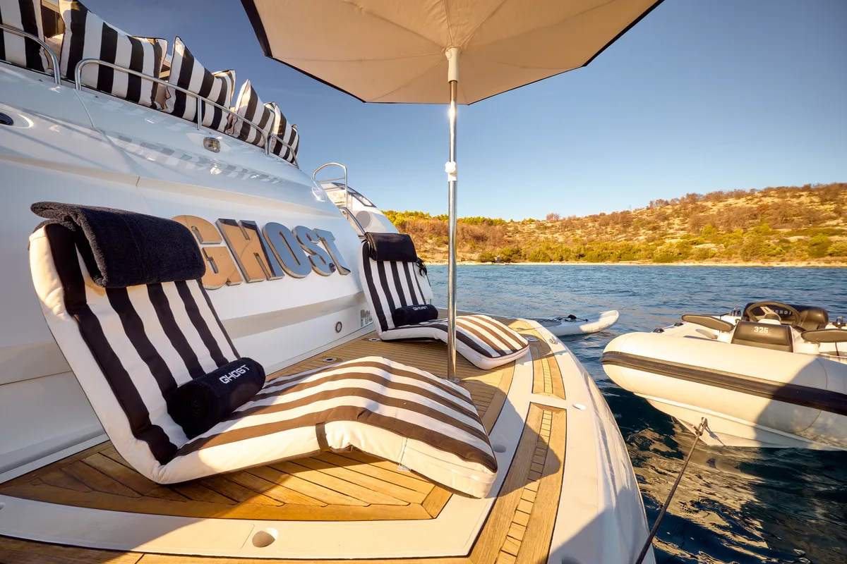 Salon of Ghost, a Sunseeker International Sunseeker Predator 72 yacht at Grad Kaštela, Croatia