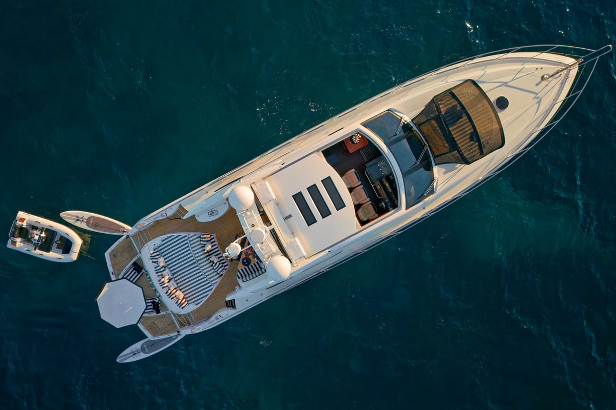 Exterior view of Ghost, a Sunseeker International Sunseeker Predator 72 yacht at Grad Kaštela, Croatia