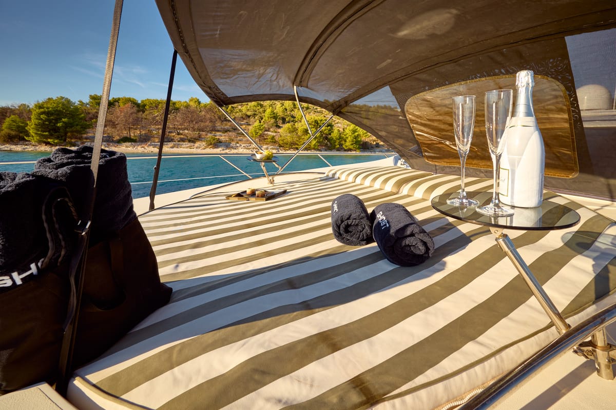 Deck of Ghost, a Sunseeker International Sunseeker Predator 72 yacht at Grad Kaštela, Croatia