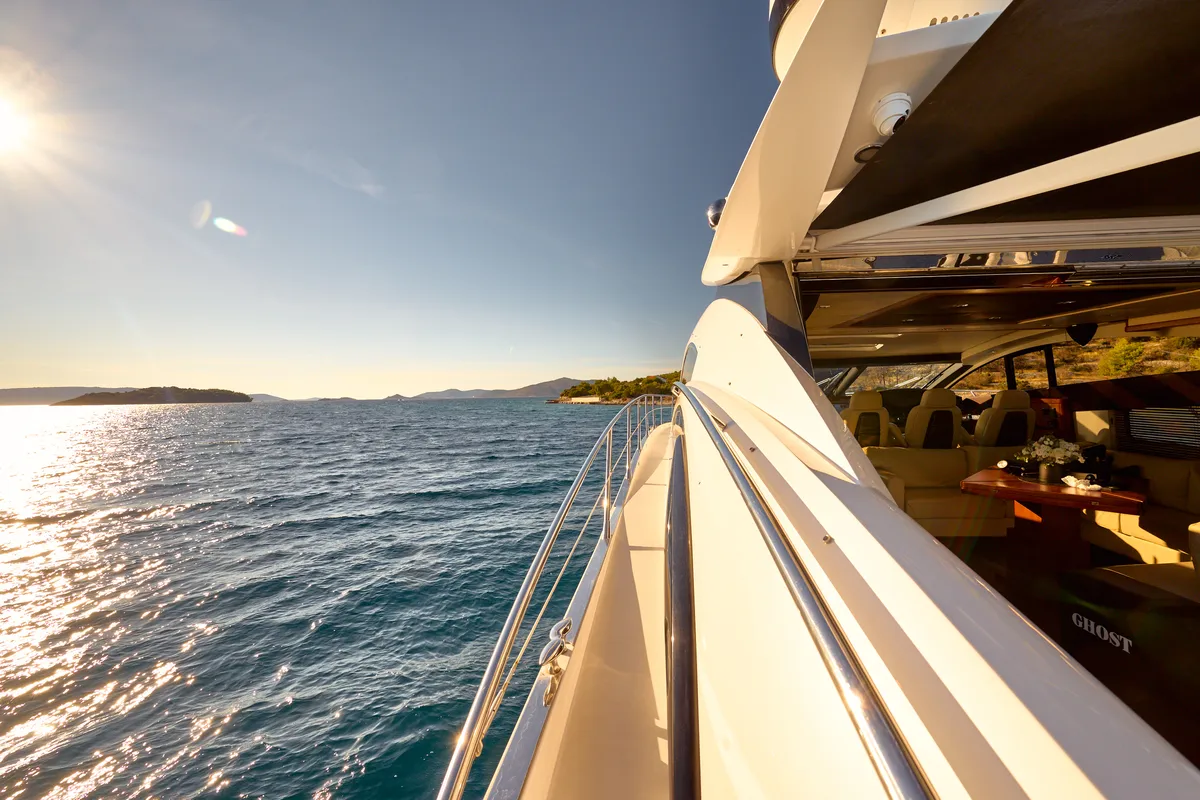 Deck of Ghost, a Sunseeker International Sunseeker Predator 72 yacht at Grad Kaštela, Croatia