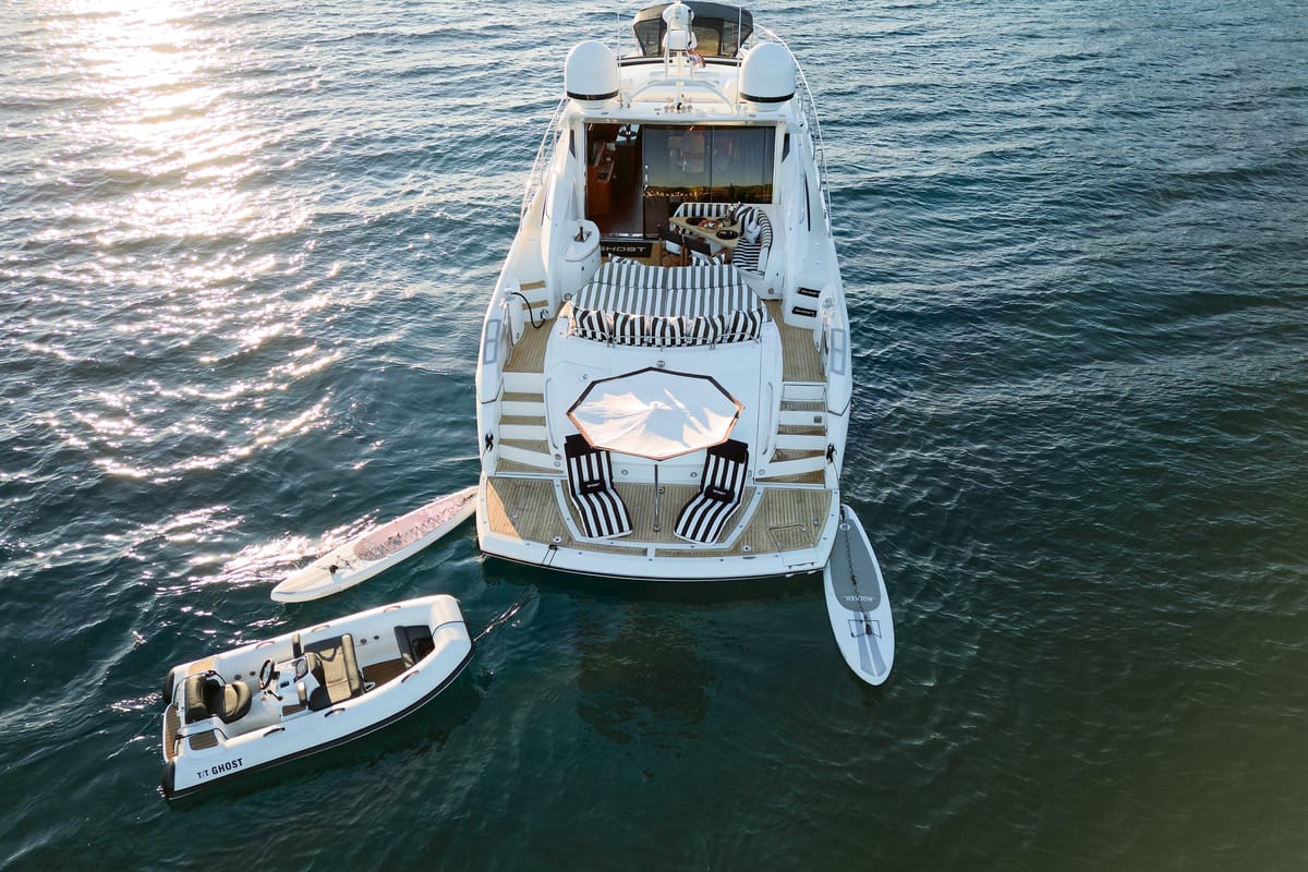 Exterior view of Ghost, a Sunseeker International Sunseeker Predator 72 yacht at Grad Kaštela, Croatia