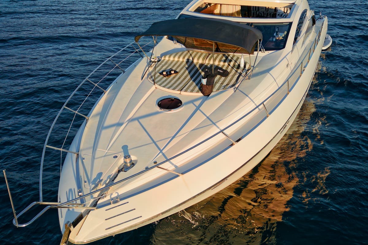 Exterior view of Ghost, a Sunseeker International Sunseeker Predator 72 yacht at Grad Kaštela, Croatia