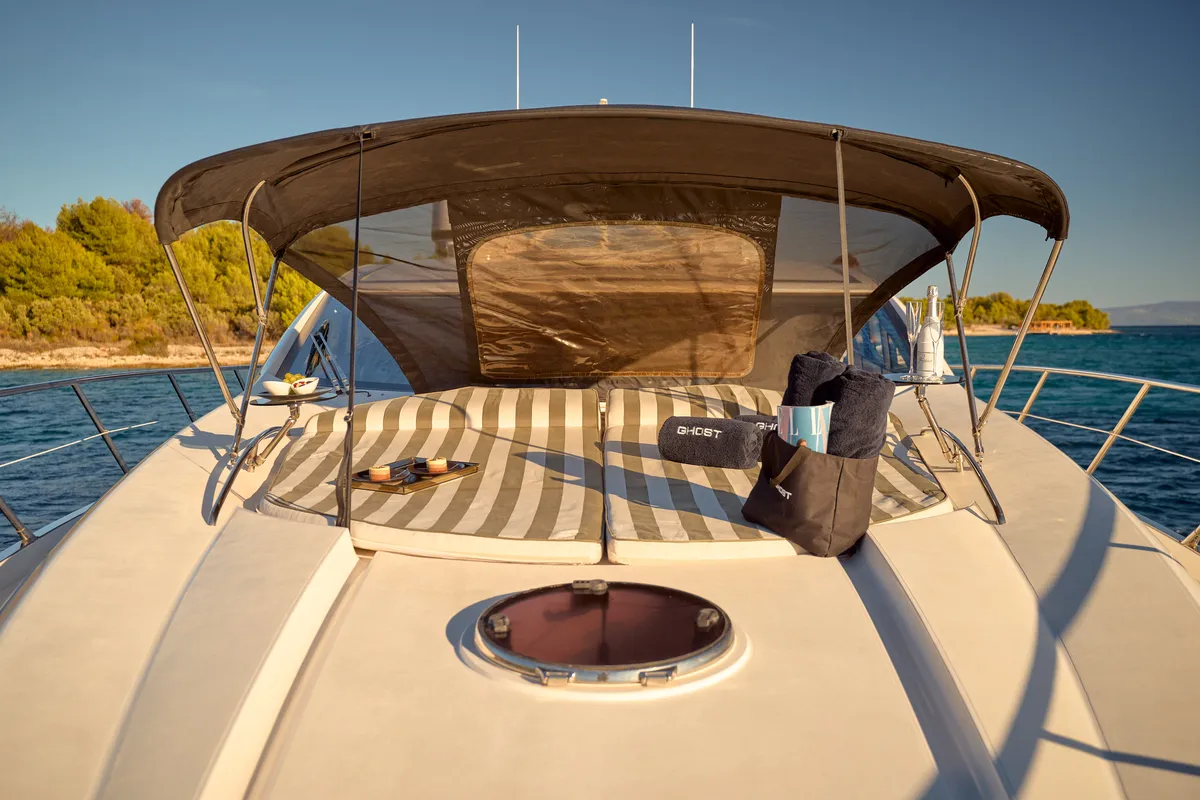 Deck of Ghost, a Sunseeker International Sunseeker Predator 72 yacht at Grad Kaštela, Croatia