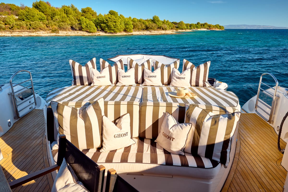 Deck of Ghost, a Sunseeker International Sunseeker Predator 72 yacht at Grad Kaštela, Croatia