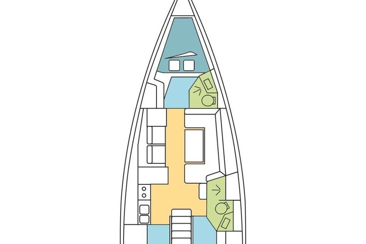 Floor plan of Vittoria, a Beneteau Oceanis 41 sailboat at La Spezia, Italy