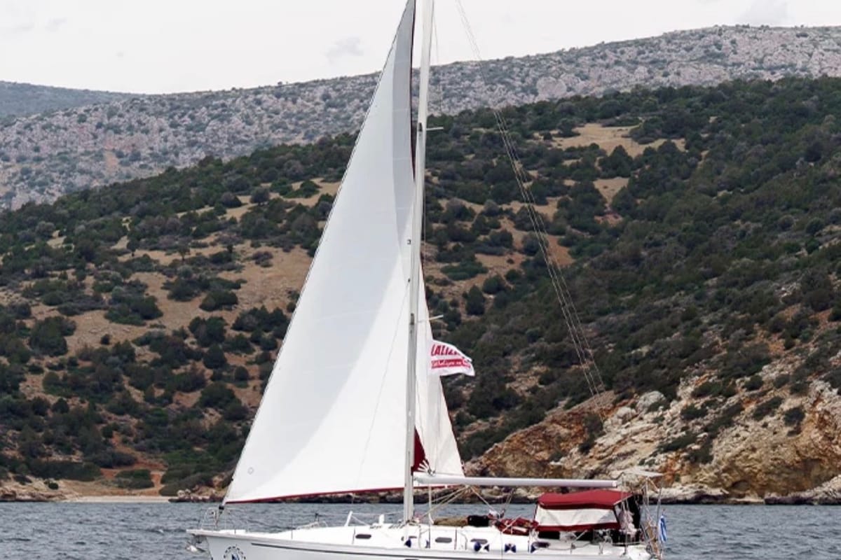 Exterior view of ANDROMEDA, a Dufour Gib Sea 43 sailboat at Preveza, Greece