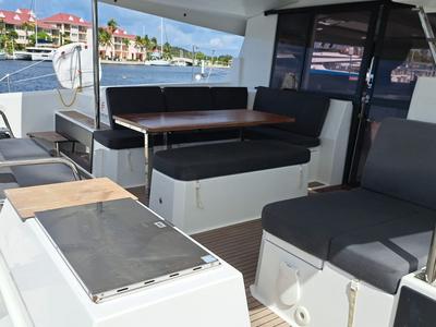 Deck of MARGUERITE, a Fountaine Pajot Astréa 42 catamaran at Propriano, France