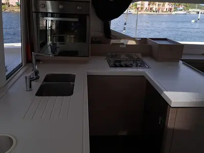 Galley of MARGUERITE, a Fountaine Pajot Astréa 42 catamaran at Propriano, France