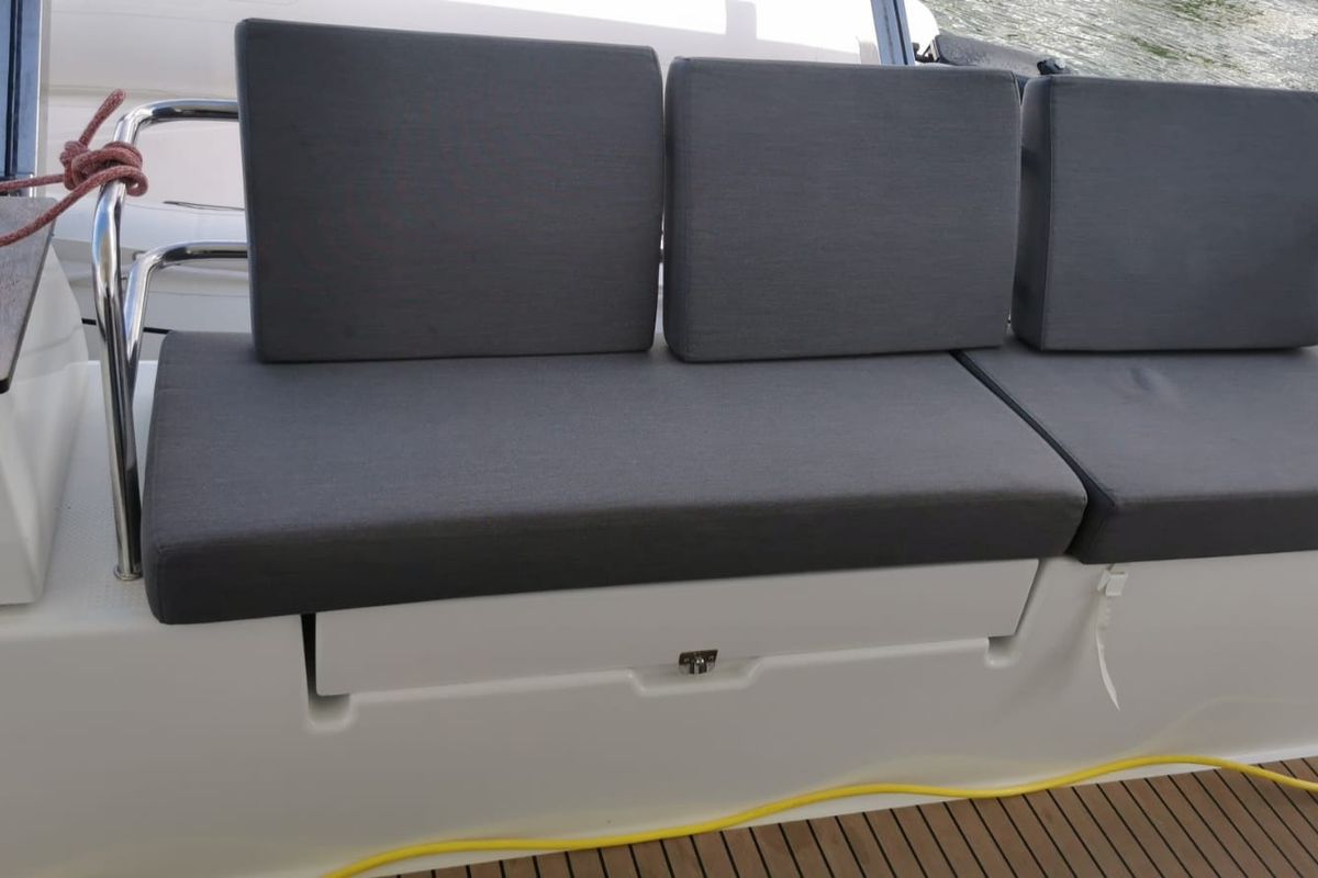 Deck of MARGUERITE, a Fountaine Pajot Astréa 42 catamaran at Propriano, France