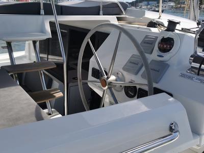 Cockpit of MARGUERITE, a Fountaine Pajot Astréa 42 catamaran at Propriano, France