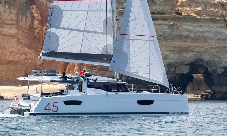 Exterior view of Caramita, a Fountaine Pajot Elba 45 catamaran at Punat, Croatia