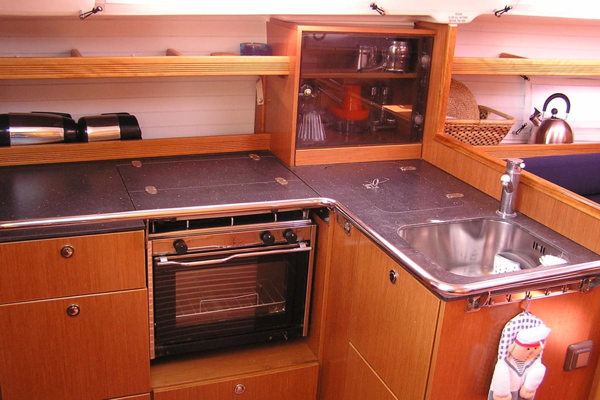 Galley of Alba, a Bavaria 35 Cruiser sailboat at Municipal Unit of Lefkada, Greece