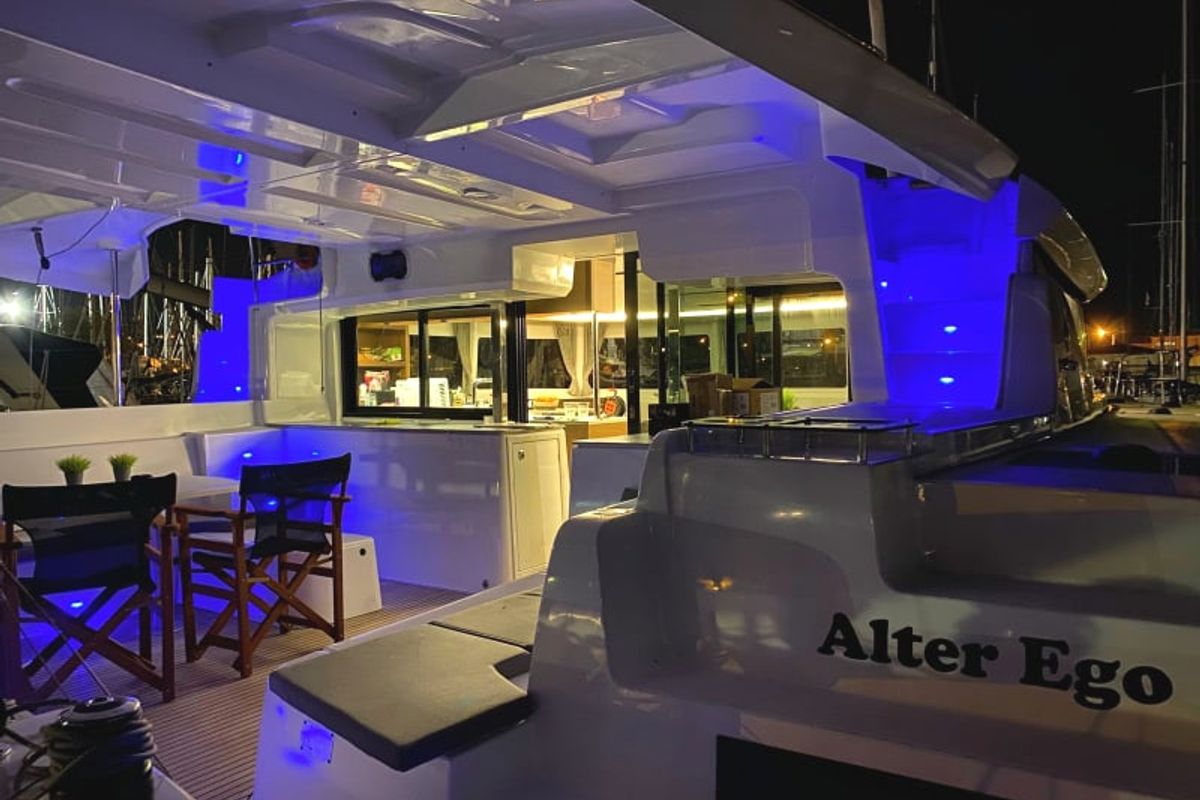 Deck of Alter Ego, a Lagoon 46 catamaran at Municipal Unit of Lefkada, Greece