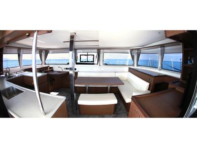 Salon of Barchetta V, a Lagoon 46 catamaran at Piraeus, Greece