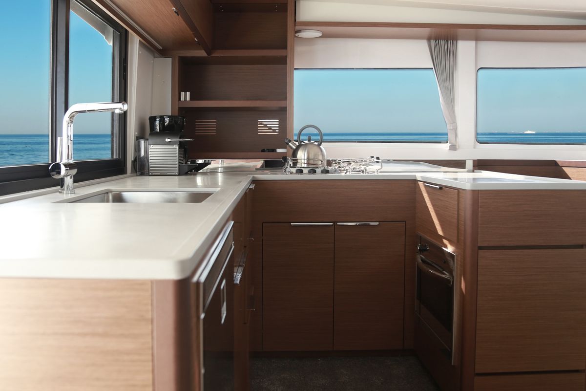 Galley of Barchetta V, a Lagoon 46 catamaran at Piraeus, Greece