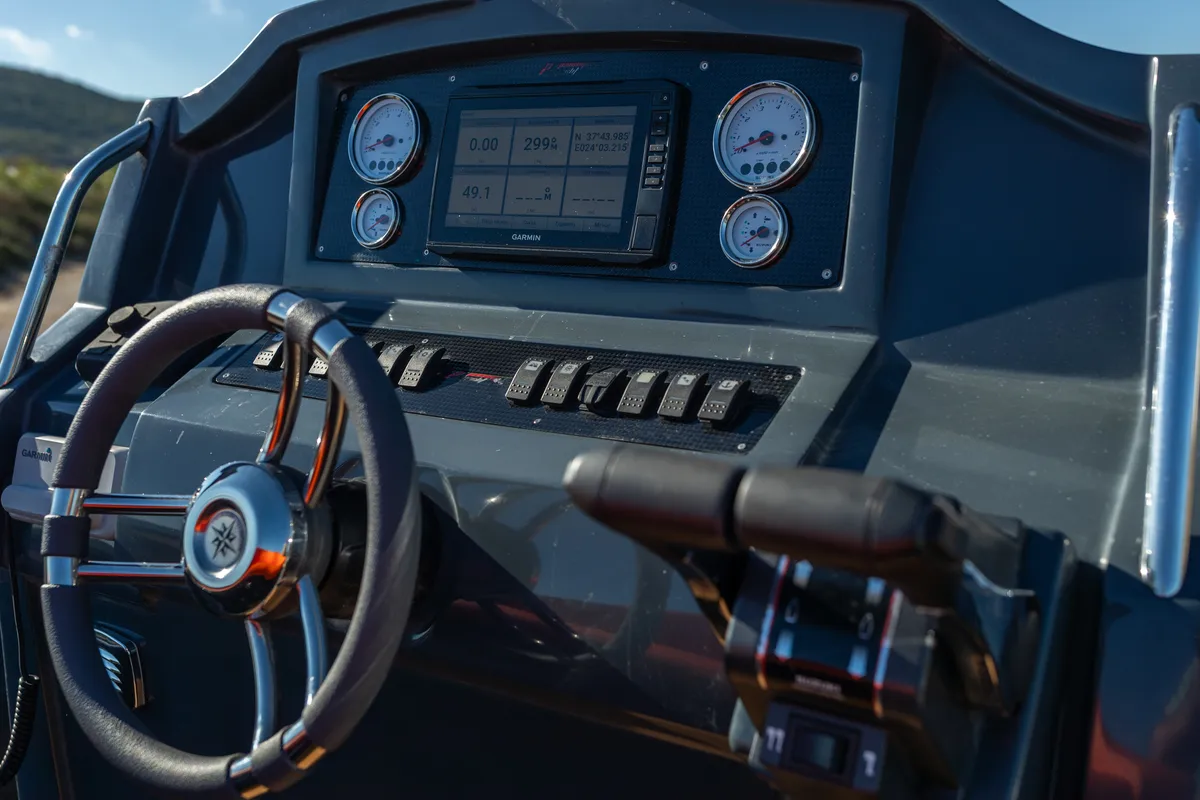 Cockpit of Viviana, a Gulet Panamera PY90 motorboat at Lavreotiki Municipal Unit, Greece