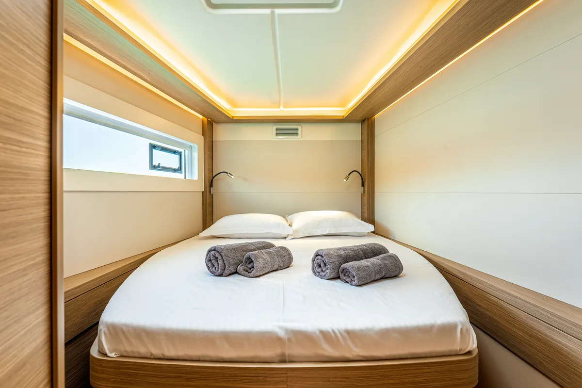 Cabin on BALLO, a Lagoon 46 catamaran at Gouvia, Greece