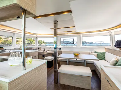 Salon of BALLO, a Lagoon 46 catamaran at Gouvia, Greece