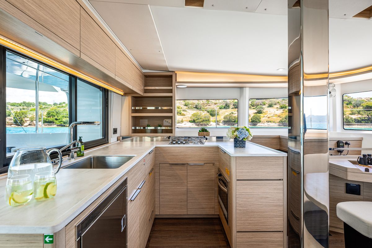 Galley of BALLO, a Lagoon 46 catamaran at Gouvia, Greece
