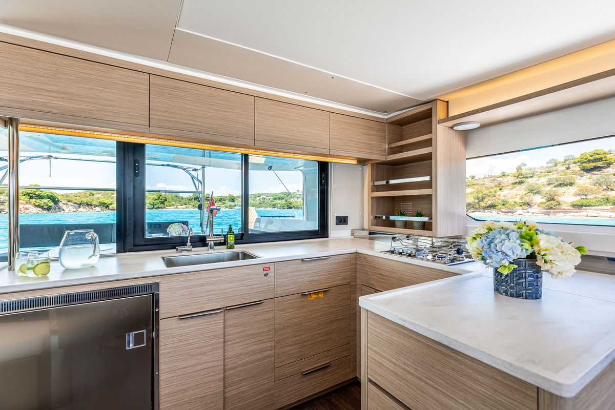 Galley of BALLO, a Lagoon 46 catamaran at Gouvia, Greece