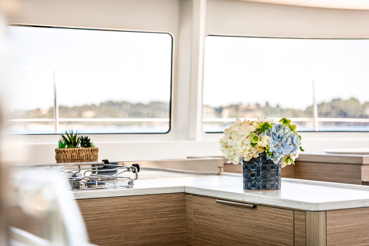 Galley of BALLO, a Lagoon 46 catamaran at Gouvia, Greece