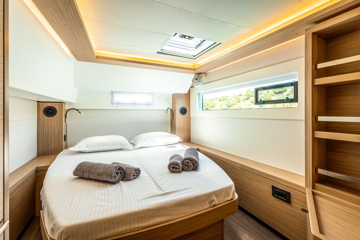 Cabin on BALLO, a Lagoon 46 catamaran at Gouvia, Greece