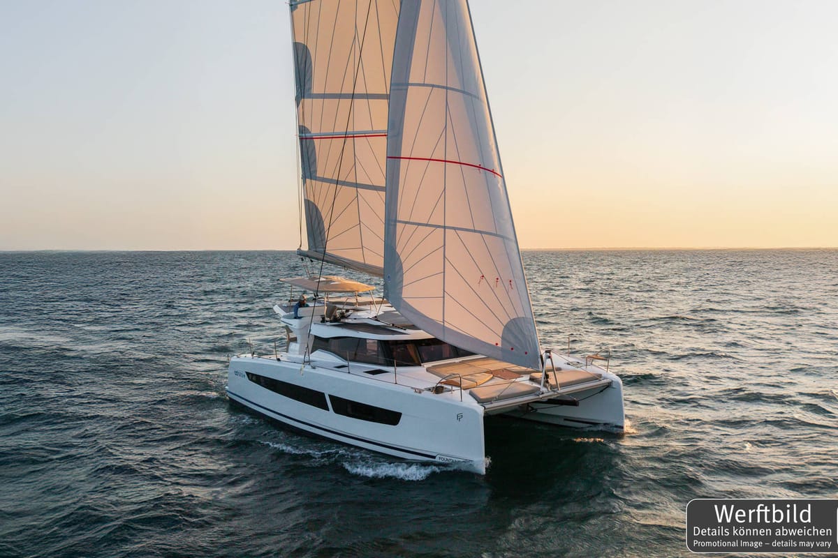 Exterior view of Gin Mar, a Fountaine Pajot FP 41 Maesto 3 catamaran at Palma de Mallorca, Spain