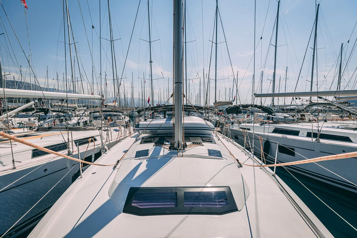 Exterior view of Angelique, a Dufour 470 sailboat at Grad Kaštela, Croatia