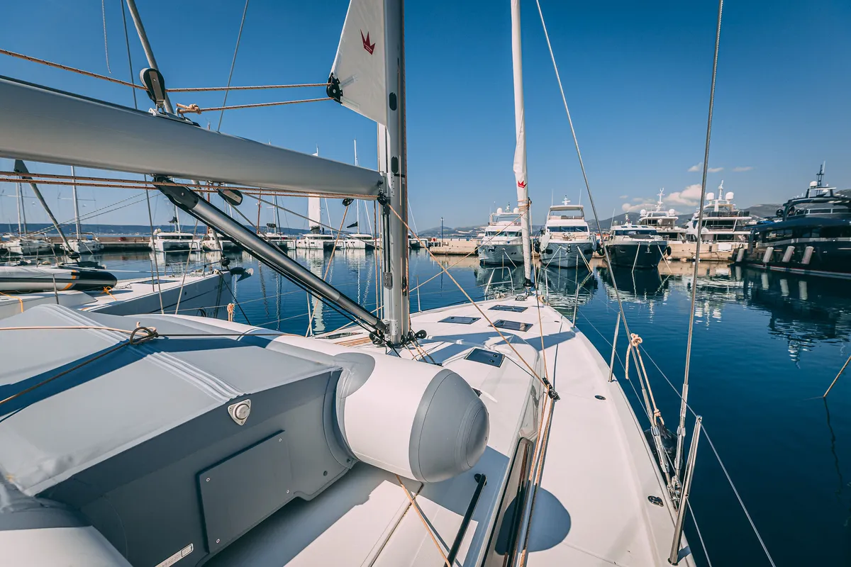 Exterior view of Angelique, a Dufour 470 sailboat at Grad Kaštela, Croatia