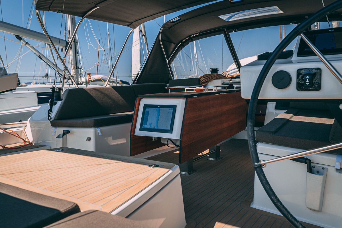 Exterior view of Angelique, a Dufour 470 sailboat at Grad Kaštela, Croatia