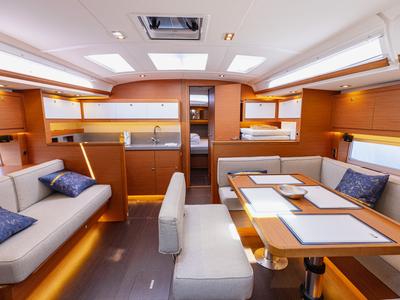 Cockpit of Angelique, a Dufour 470 sailboat at Grad Kaštela, Croatia