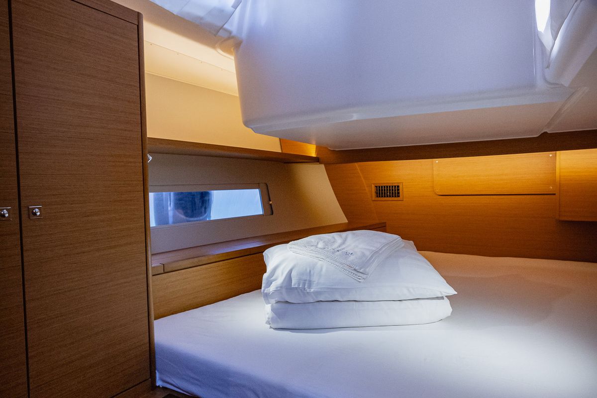 Salon of Angelique, a Dufour 470 sailboat at Grad Kaštela, Croatia