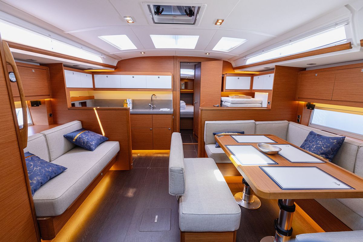 Salon of Angelique, a Dufour 470 sailboat at Grad Kaštela, Croatia