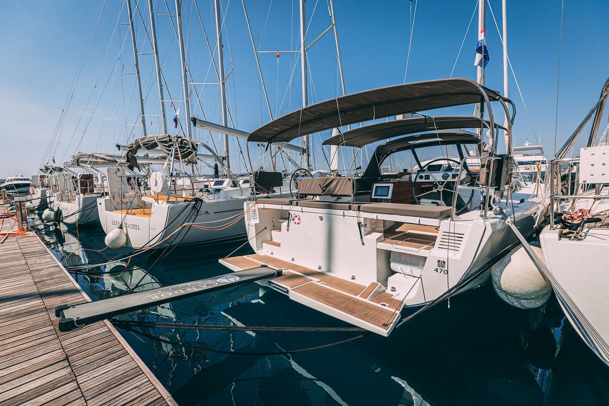 Exterior view of Angelique, a Dufour 470 sailboat at Grad Kaštela, Croatia