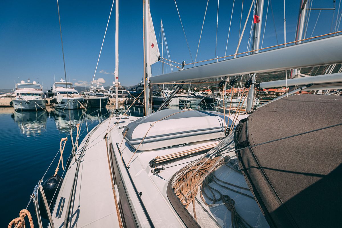 Deck of Angelique, a Dufour 470 sailboat at Grad Kaštela, Croatia