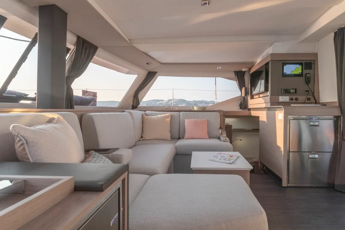 Salon of Angelica, a Fountaine Pajot Isla 40 catamaran at Athens, Greece