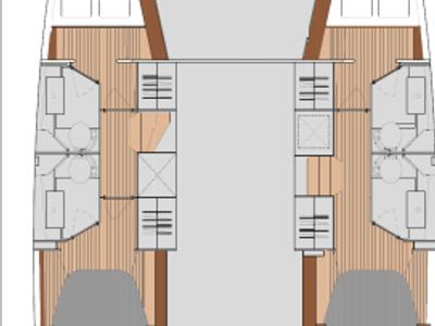 Floor plan of Angelica, a Fountaine Pajot Isla 40 catamaran at Athens, Greece