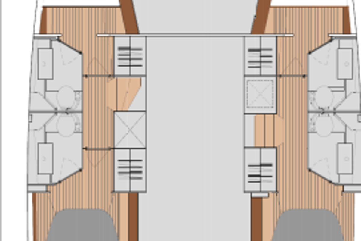 Floor plan of Angelica, a Fountaine Pajot Isla 40 catamaran at Athens, Greece