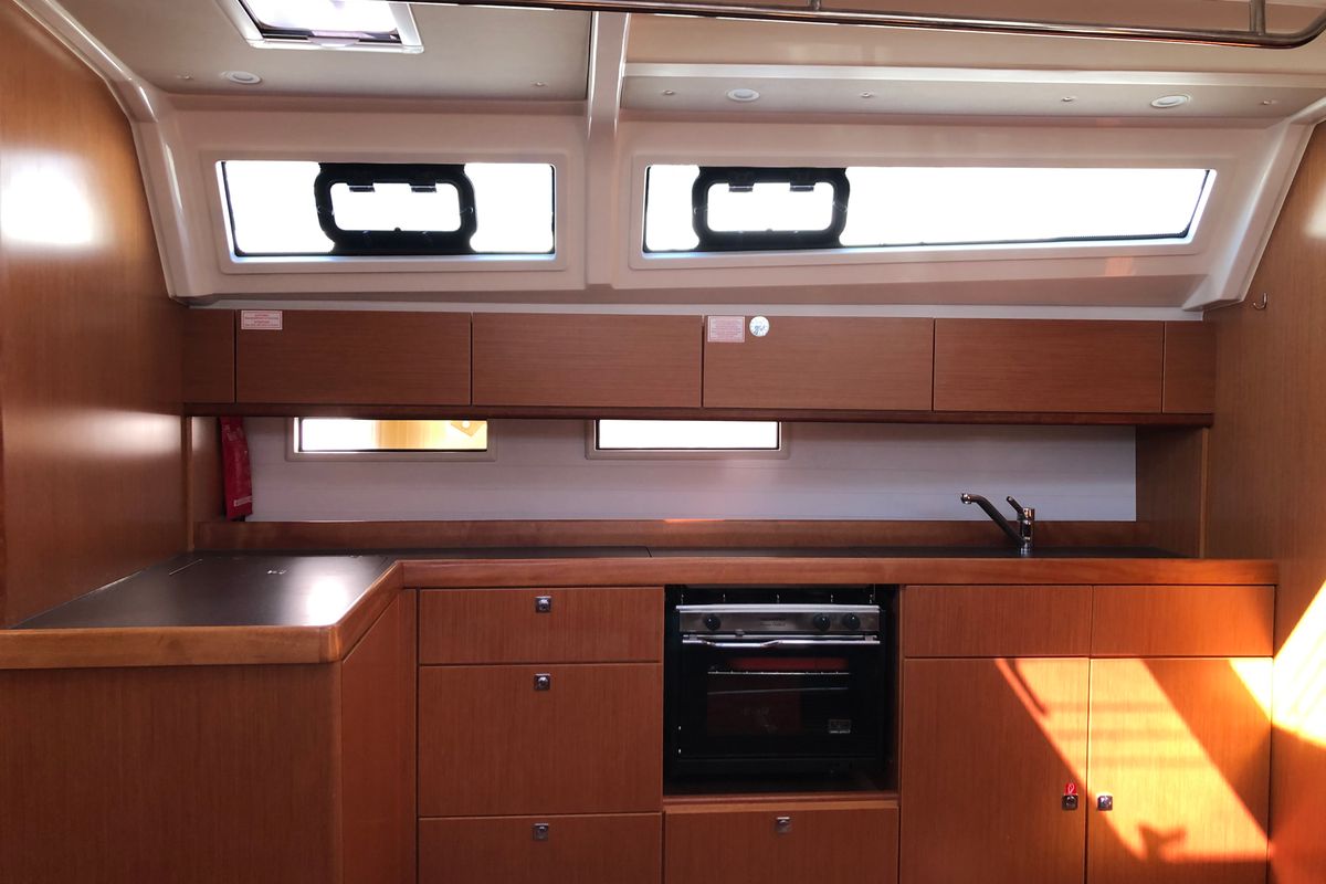 Galley of Kynthia, a Bavaria Cruiser 46 sailboat at Kos, Greece