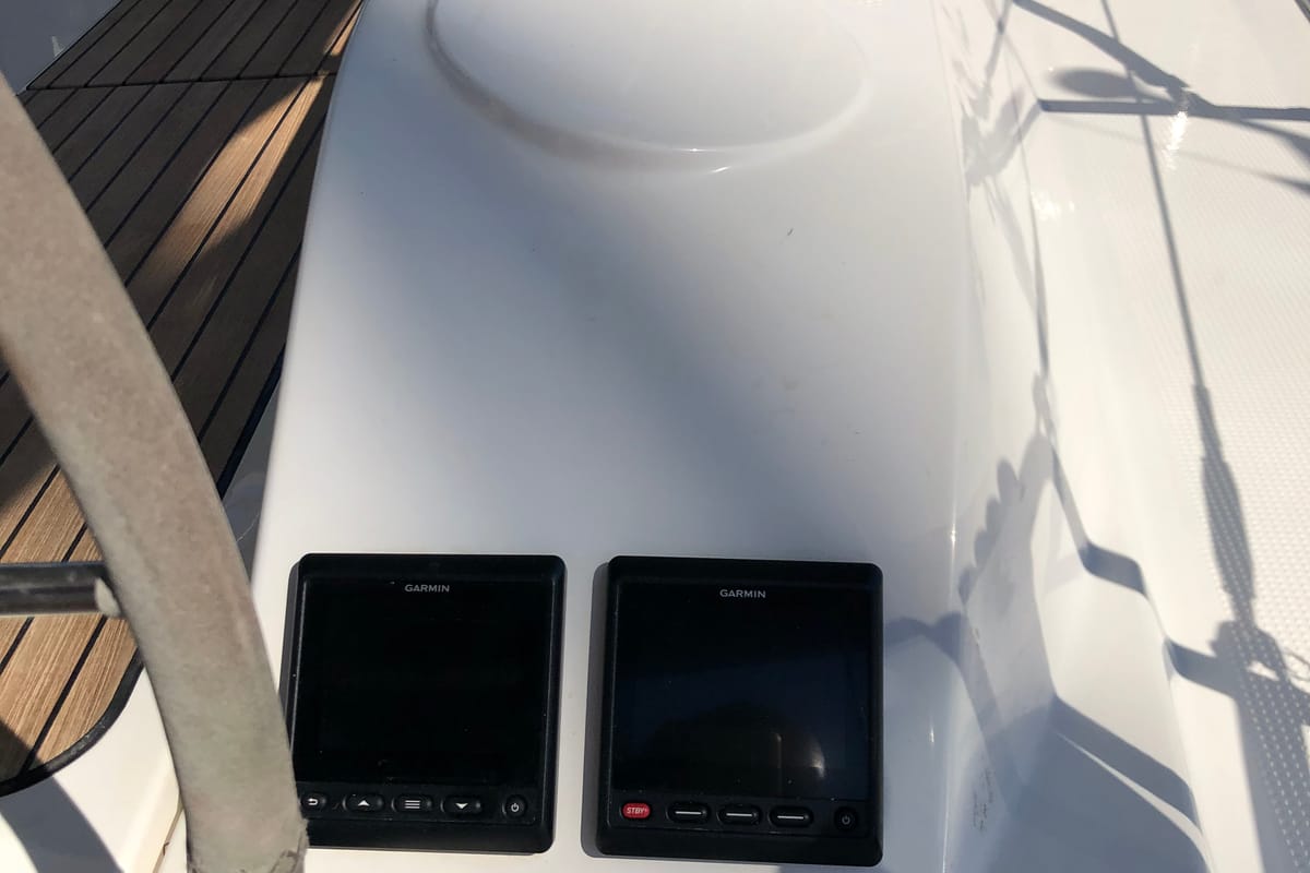 Cockpit of Kynthia, a Bavaria Cruiser 46 sailboat at Kos, Greece