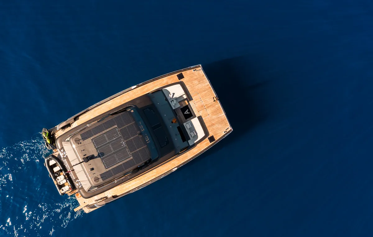 Exterior view of Amber One, a Sunreef Yachts Sunreef 70 Power catamaran at Grad Kaštela, Croatia