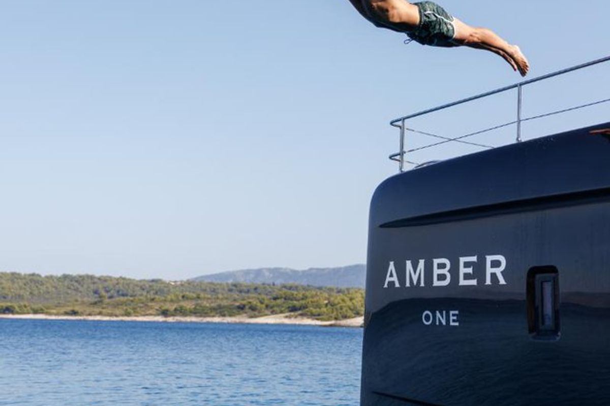 Exterior view of Amber One, a Sunreef Yachts Sunreef 70 Power catamaran at Grad Kaštela, Croatia